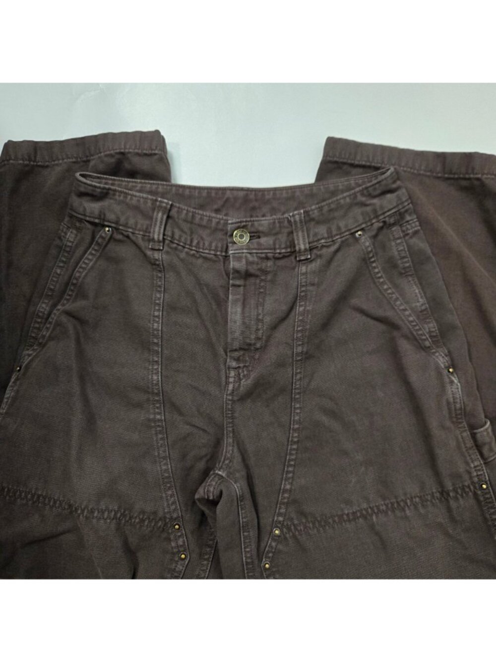 GAP Size 4 Petite High Rise Double-Knee Carpenter Pants Wide Leg Fit Brown - Picture 8 of 16